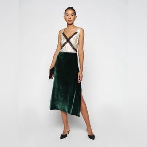 Reformation Green Baylee Velvet Skirt